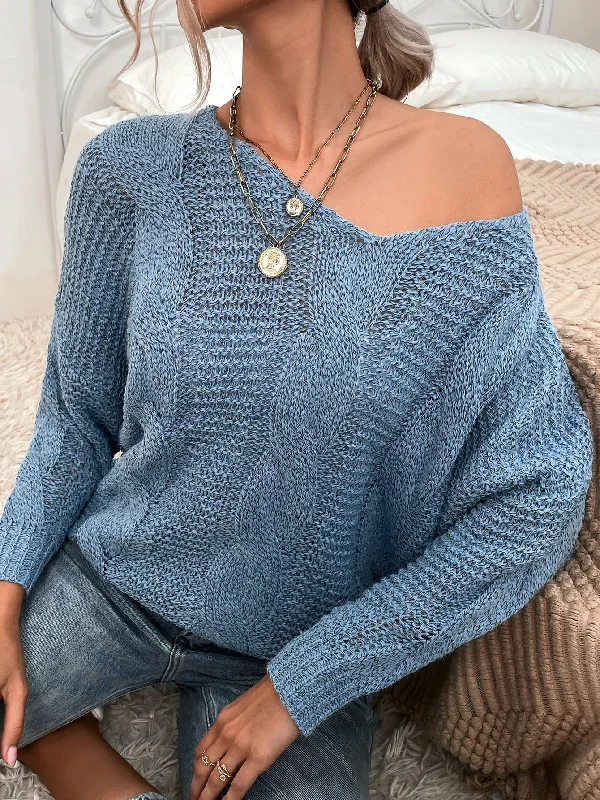 Casual Plain Long Sleeve V Neck Regular Women Sweater Vacation