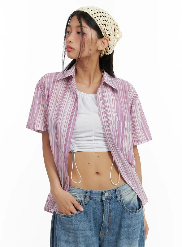 Stripe Buttoned Oversized Shirt CA423 Athletic Women's 