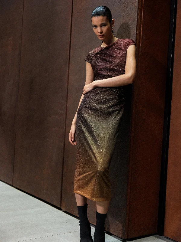 Sela Lurex Midi Dress Casual Women's Japanese 