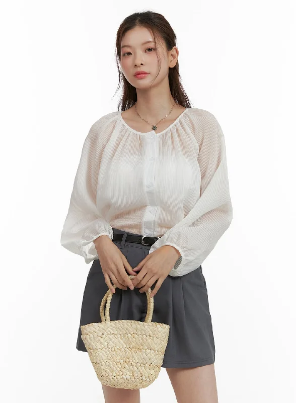 Buttoned Summer Long Sleeve Blouse OU411 Bold Women's Statement