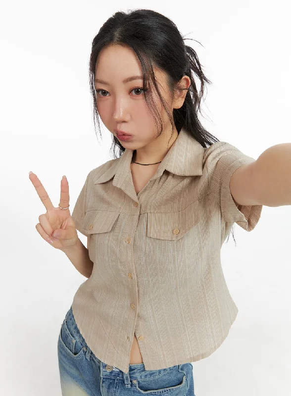 Striped Button-Up Short Sleeve CM425 Vacation