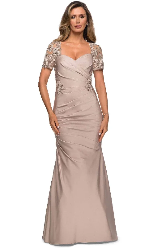 La Femme - 27989 Applique V Neck Trumpet Dress Scandinavian