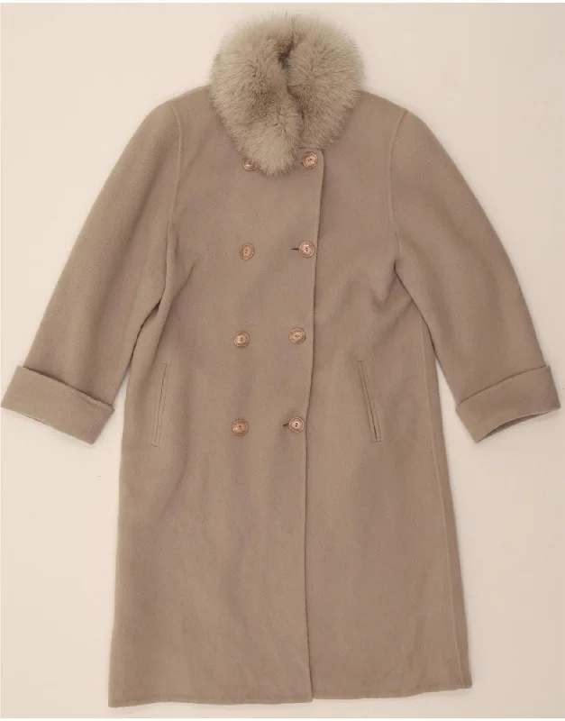 MICHELLE Womens Double Breasted Coat IT 44 Medium Beige Wool Monochromatic Office Style MICHELLE Womens Double Breasted Coat IT 44 Medium Beige Wool Monochromatic Office Style