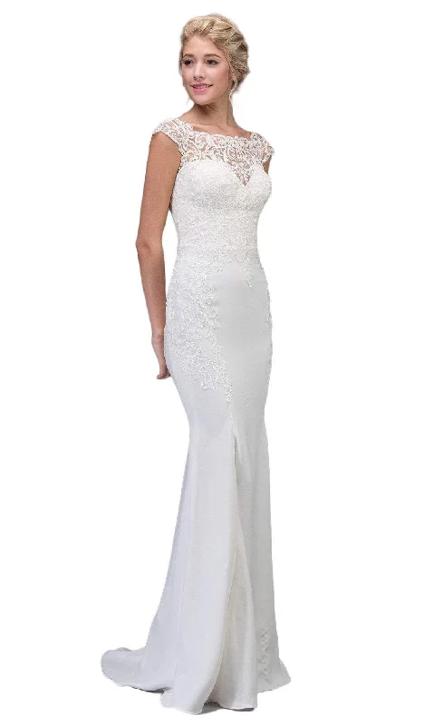 Eureka Fashion Bridal - Lace Illusion Bateau Satin Wedding Dress Streetwear Style for 