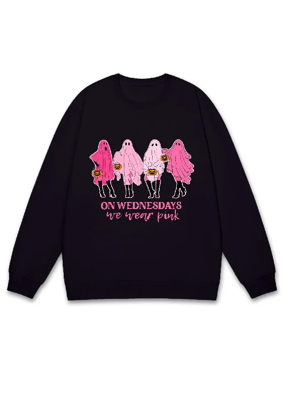 On Wednesday We Wear Pink Ghost Halloween Y2K Sweatshirt Cherrykitten Artistic Women's Hand - painted