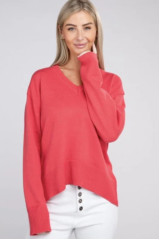 Pink V-Neck Sweater European