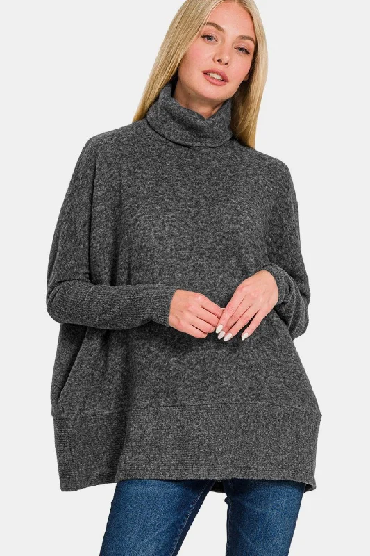 Hacci Turtleneck Sweater - Black Athletic Women's 
