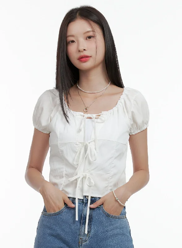 Ribbon Strap Crop Blouse OL411 Cool Women's Skate