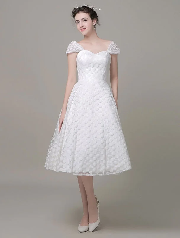 Sweetheart Wedding Dress Tulle A-Line Knee-Length Bridal Dress Classic Women's Pin - striped