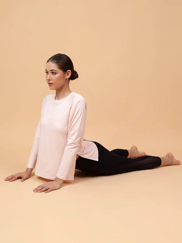 Fitkin Women Light Pink Long-sleeved Side Slit Tshirt Modern Women's 