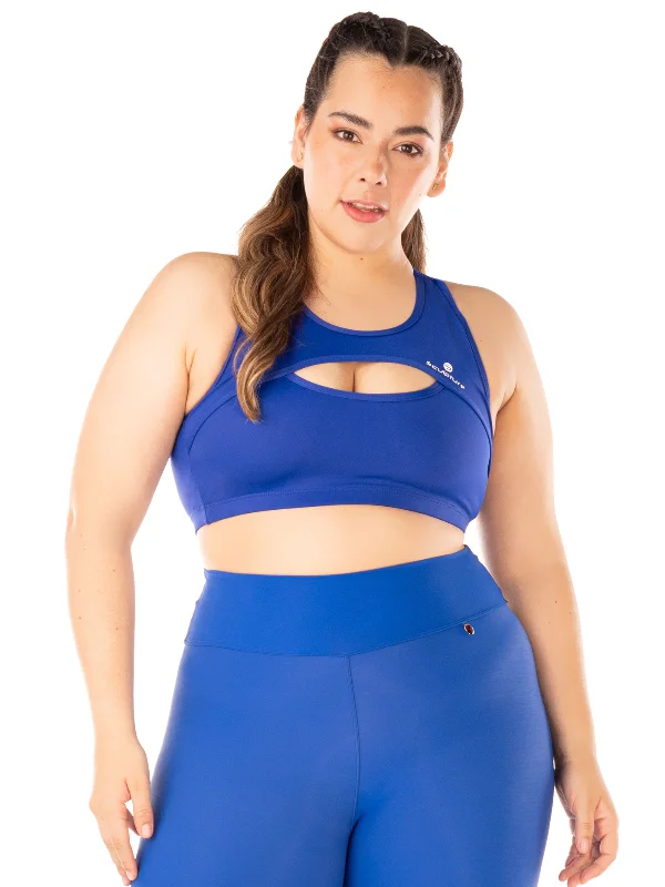 Front Cut Sport Bra- Navy Blue Unique Women's Upcycled