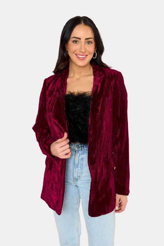 Heff Crushed Velvet Blazer - Cabernet Feminine Women's Style 