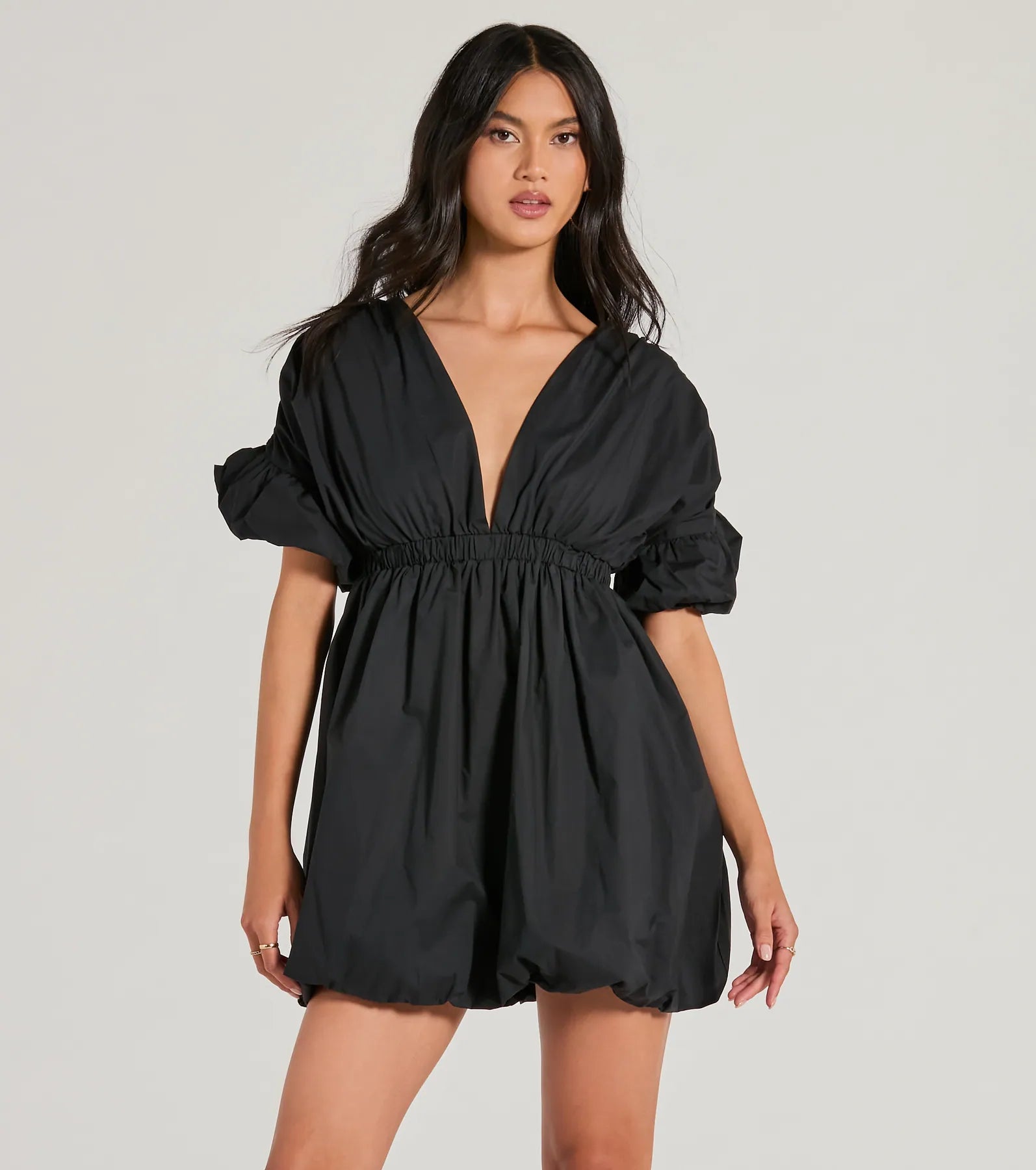 Love Game Plunge V-Neck Bubble Skater Dress Traditional Women's Wool