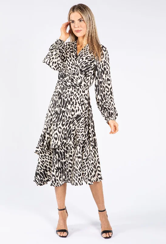 Leopard Wrap Dress Relaxed Women's 