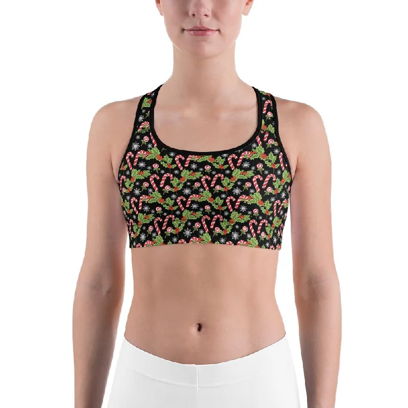 Holly Leaves with Berries Sports Bra Casual Women's Japanese 