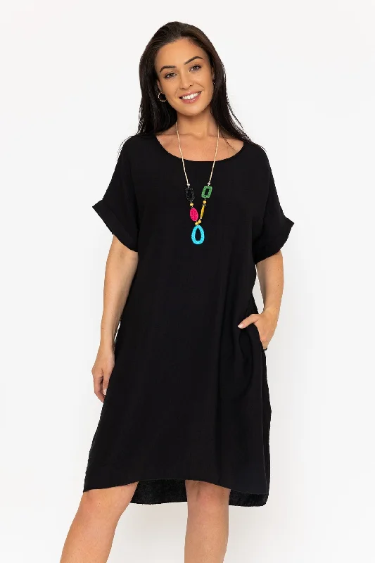 Black T-Shirt Dress With Necklace Elegant Women's 
