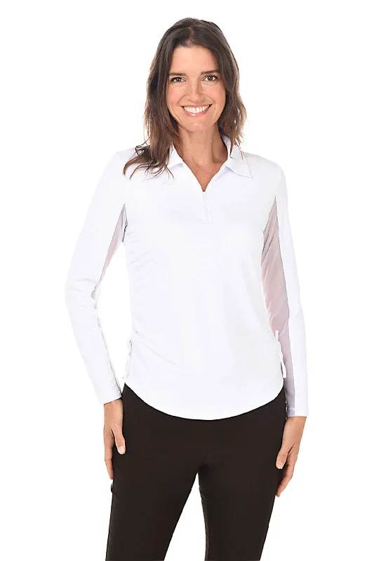 Ruched Zip Polo UPF50+ Sun Shirt Geometric
