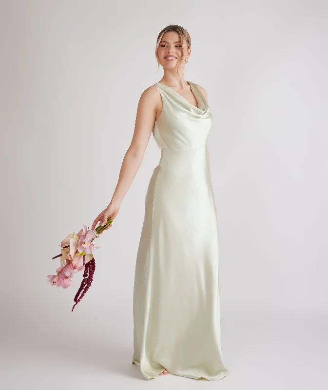 Cowl Front Satin Bridesmaid Dress - Pear Green Contemporary 