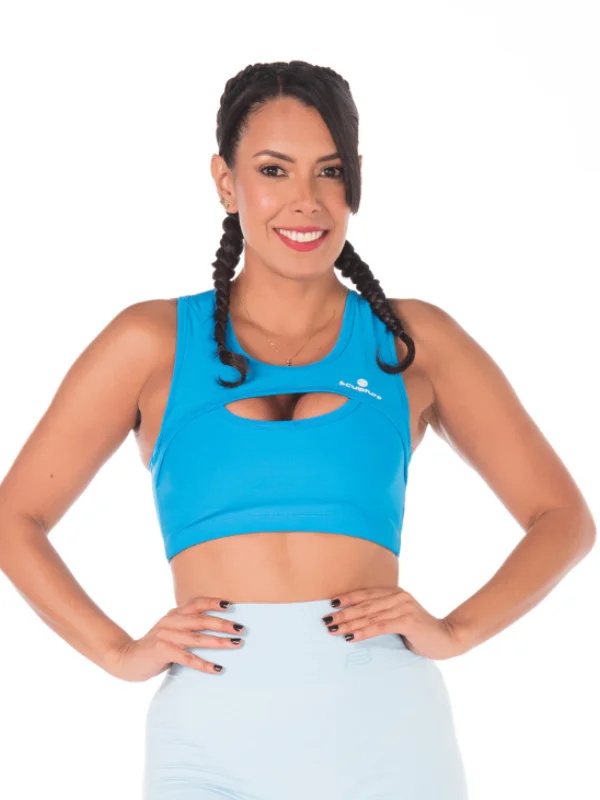 Front Cut Sport Bra- Blue Casual Women's Loose - fitting
