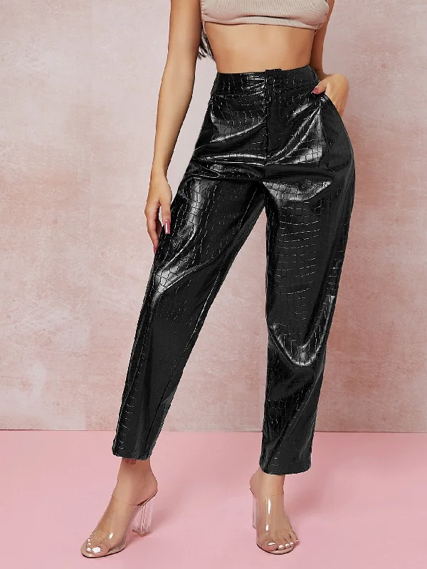 Glamorous Crocodile Zipper High Waist Long Women Pants performance