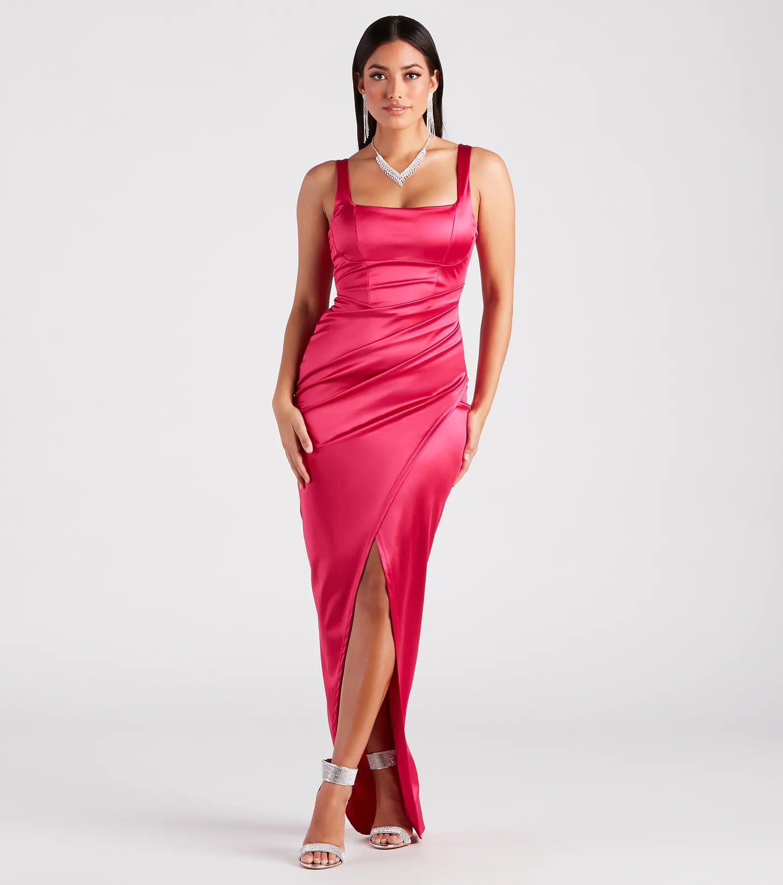 Rebecca Satin Slim-Fit Formal Dress Stylish Women's Tropical 