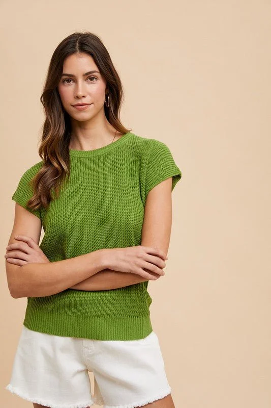 Mindy Short Sleeve Sweater - Moss Cashmere