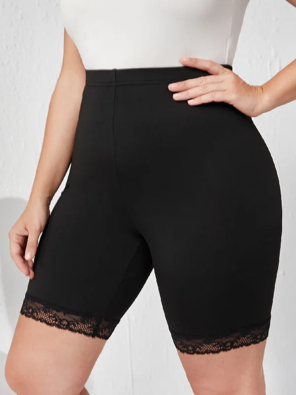 Plain Contrast Lace Short Plus Size Leggings Practical Women's Multi - 