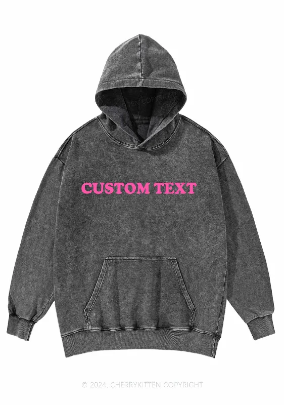Custom Personalized Text Y2K Washed Hoodie Cherrykitten Sustainable Organic