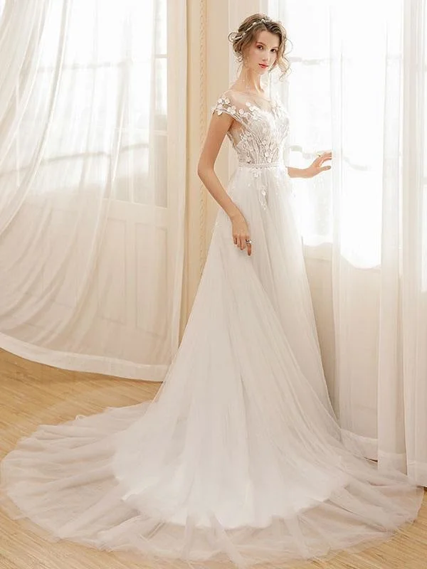 Beach Wedding Dress Bohemian Maxi Bridal Dresses Ivory Flowers Applique Illusion Open Back Summer Wedding Gowns Athletic Women's High - 