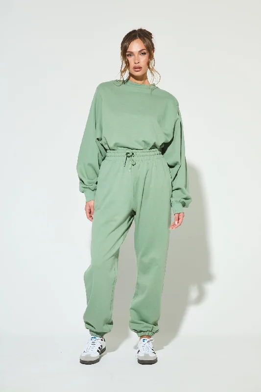 GIGI Sage Green Shoulder Pad Sweatshirt Set Classic Women's Tweed