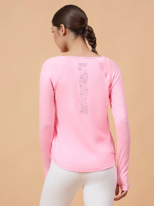 Fitkin women neon pink reglan sleeve back laser cut design tshirt Geometric