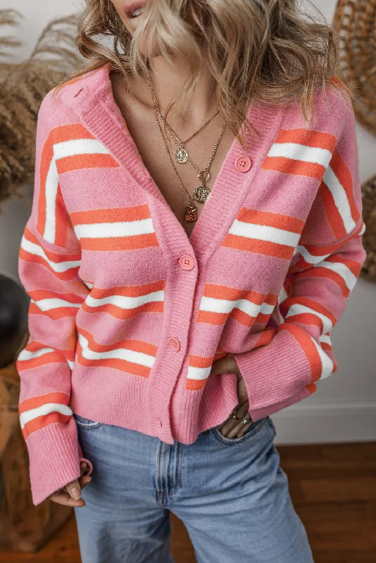 Drop Shoulder Buttons Cardigan Sweater Refined Women's Classic 