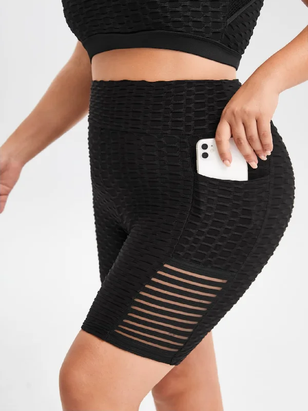 Plain Pocket High Waist Plus Size Sports Shorts Luxurious Women's High -  end