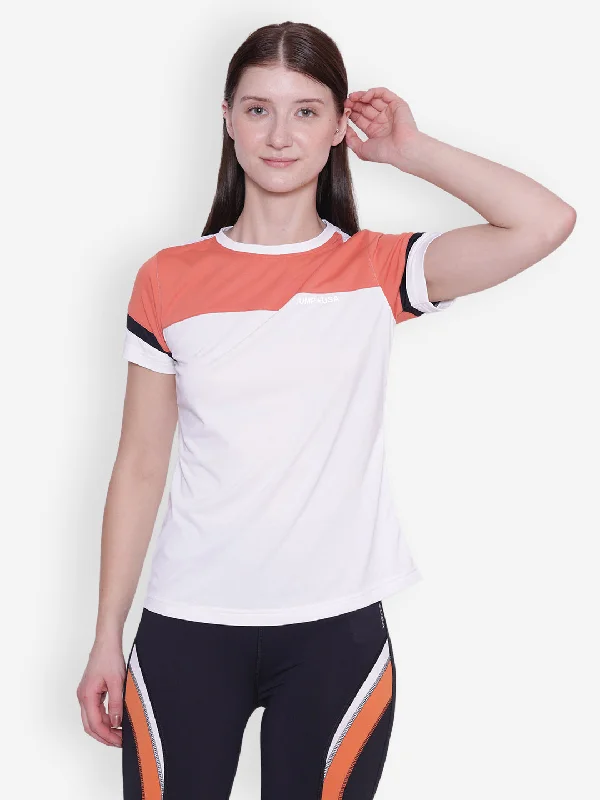 JUMP USA Women Short Sleeve White & Coral T-Shirt Geometric
