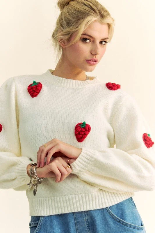 Crochet Strawberry Sweater Cool Women's Distressed