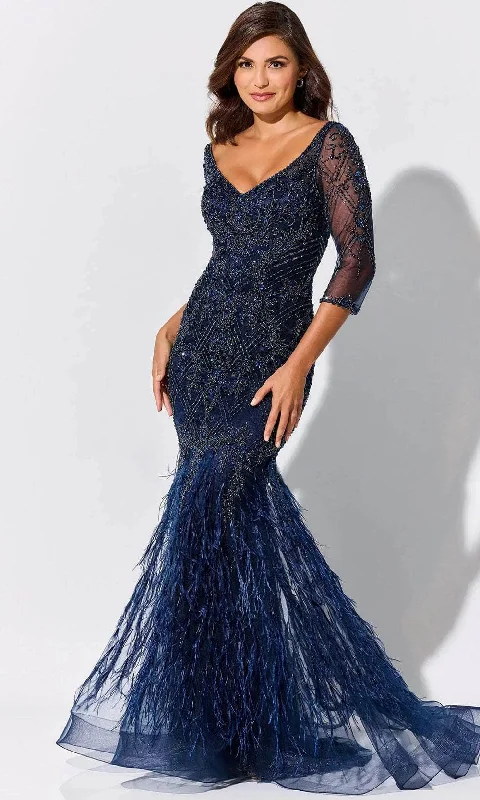 Ivonne D ID318 - Feather Detailed Fitted Bodice Mother of the Bride Dress Streetwear Style for 