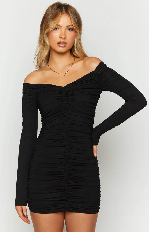 Solene Black Long Sleeve Mini Dress garde