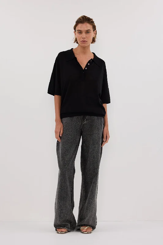 ELI BLACK POLO KNIT TOP garde