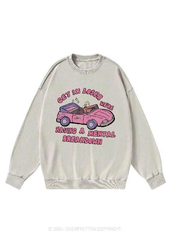 Get In The Car Y2K Washed Sweatshirts Cherrykitten Artistic Women's Hand - painted