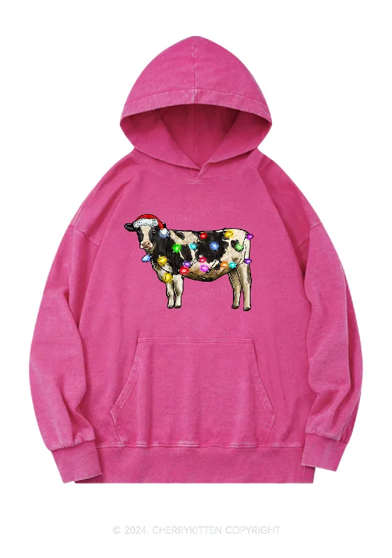 Christmas Cow Y2K Washed Hoodie Cherrykitten Scandinavian