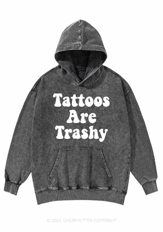 Tattoos Are Trashy Y2K Washed Hoodie Cherrykitten Bold Women's Animal Print