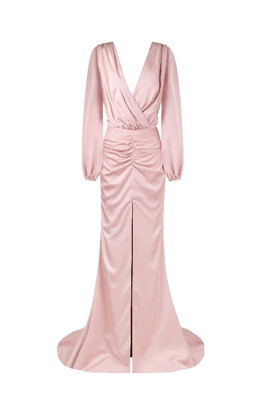 Fancy misty rose silk maxi evening dress Earthy Women's 