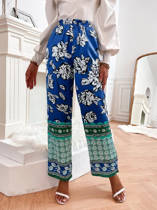 Boho Floral Pocket Natural Long Women Pants Laid - back Women's Style