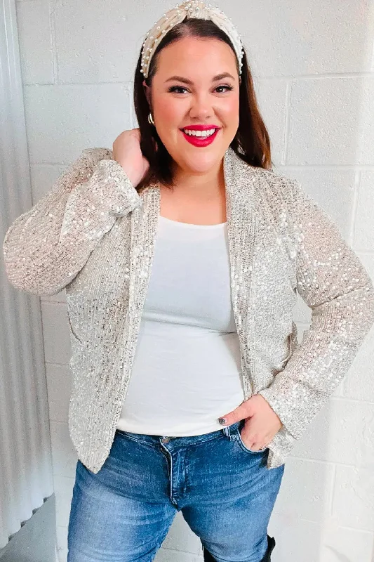 Be Your Own Star Silver Sequin Open Blazer Sporty Women's Athleisure 