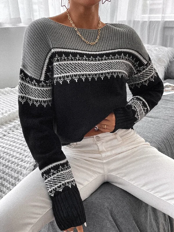Casual Geometric Long Sleeve Round Neck Regular Women Sweater Disco