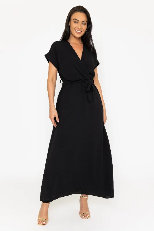 Black Crinkle Maxi Dress European