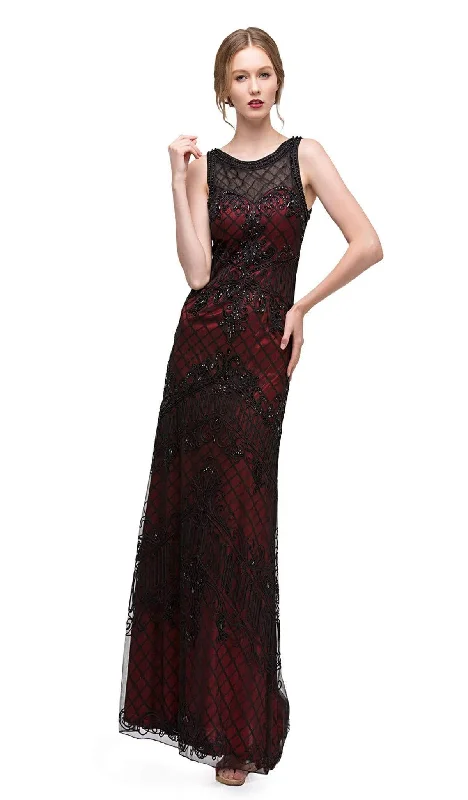 Eureka Fashion - Lattice Motif Illusion Bateau Soutache Evening Gown Cozy Women's Winter
