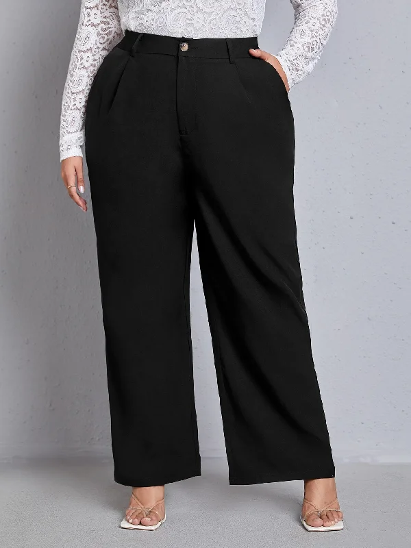 Plain Pocket High Waist Long Plus Size Suit Pants purpose