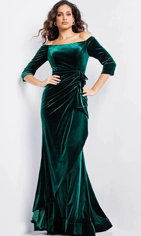 Jovani 36458 - Velvet Quarter Sleeve Evening Gown Traditional Women's Wool