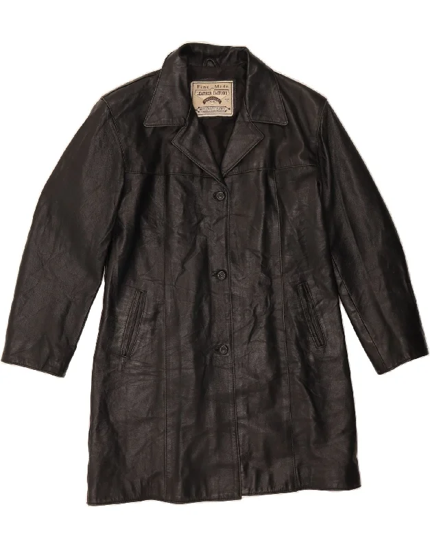 VINTAGE Womens Leather Coat UK 14 Medium Black Leather Vintage Women's 1970S 